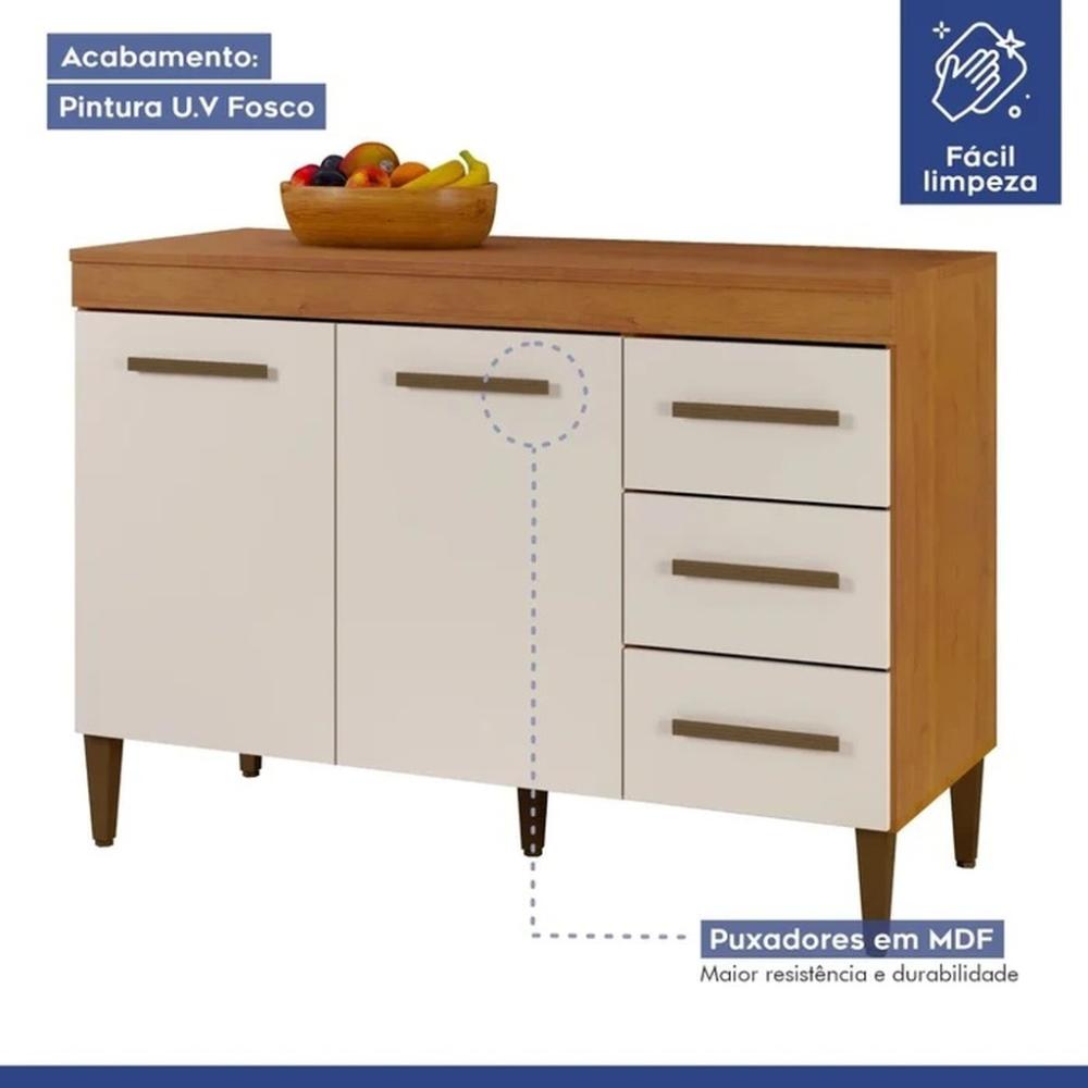 Balcão de Cozinha Virtus com Tampo Kaiki Móveis Nature Off White