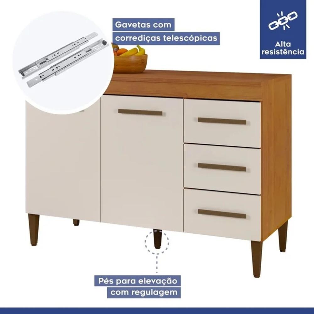 Balcão de Cozinha Virtus com Tampo Kaiki Móveis Nature Off White
