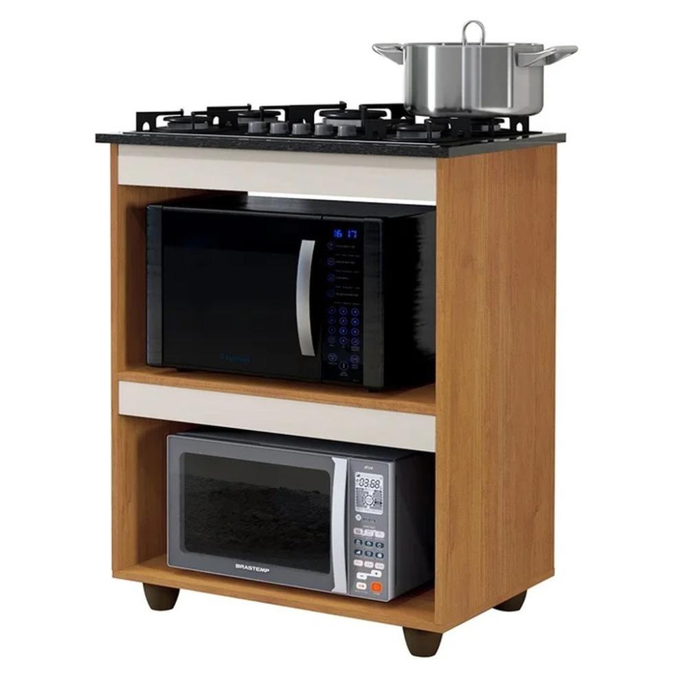 Balcão para Cooktop 4 Bocas 2 Nichos Turim Kaiki Móveis Nature Off/White