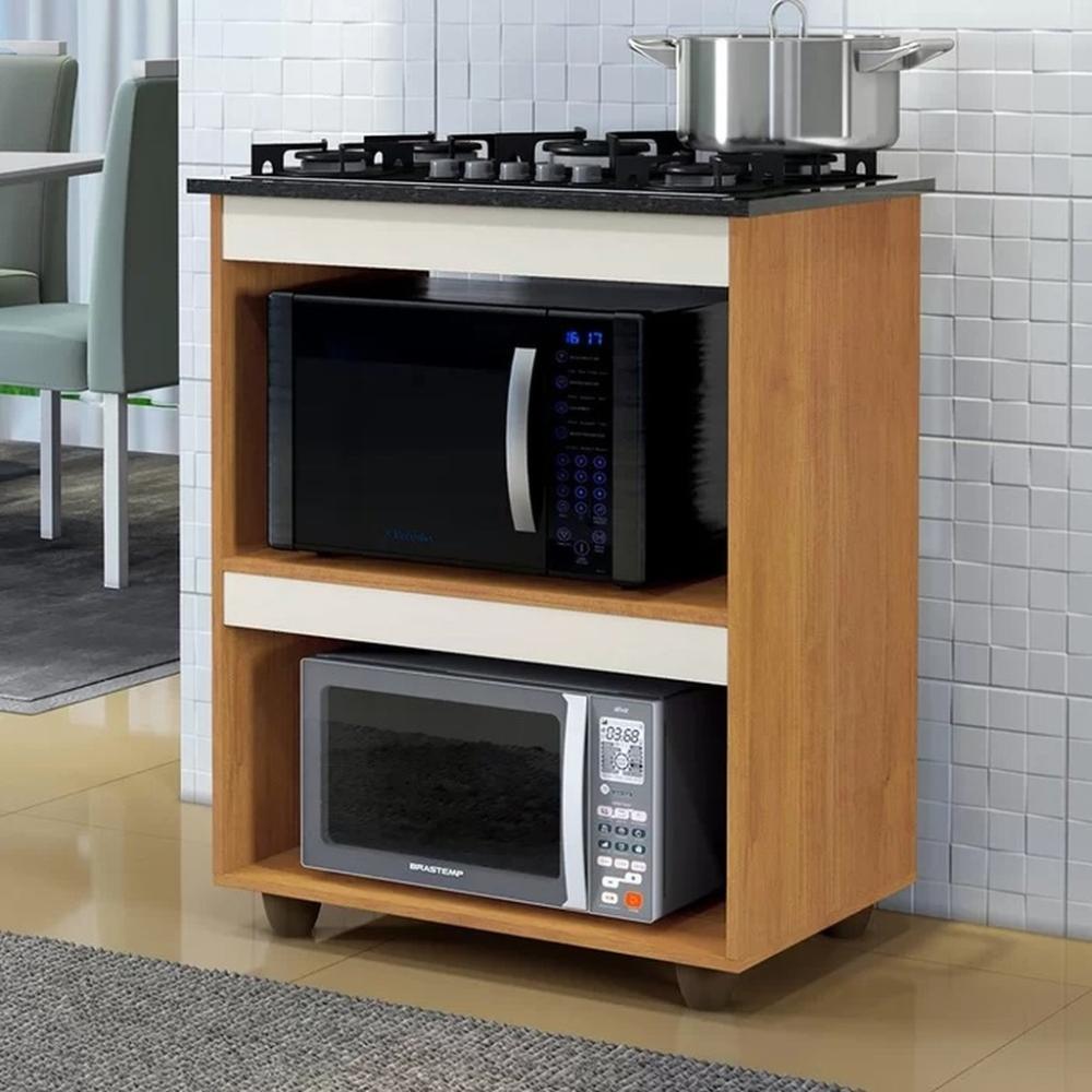 Balcão para Cooktop 4 Bocas 2 Nichos Turim Kaiki Móveis Nature Off/White