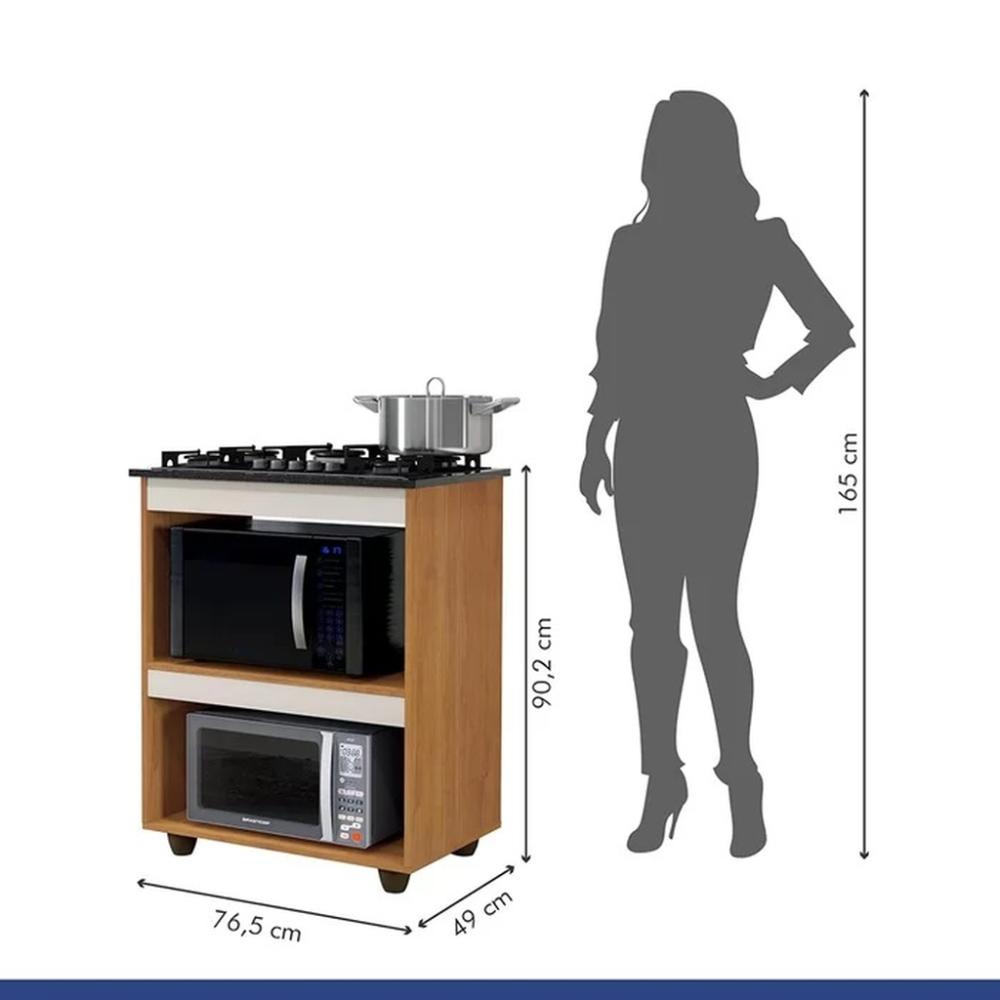 Balcão para Cooktop 4 Bocas 2 Nichos Turim Kaiki Móveis Nature Off/White