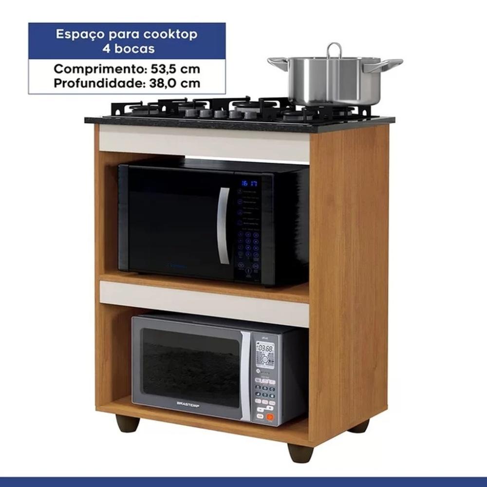 Balcão para Cooktop 4 Bocas 2 Nichos Turim Kaiki Móveis Nature Off/White