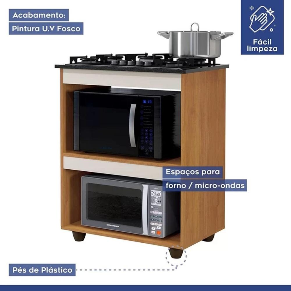 Balcão para Cooktop 4 Bocas 2 Nichos Turim Kaiki Móveis Nature Off/White