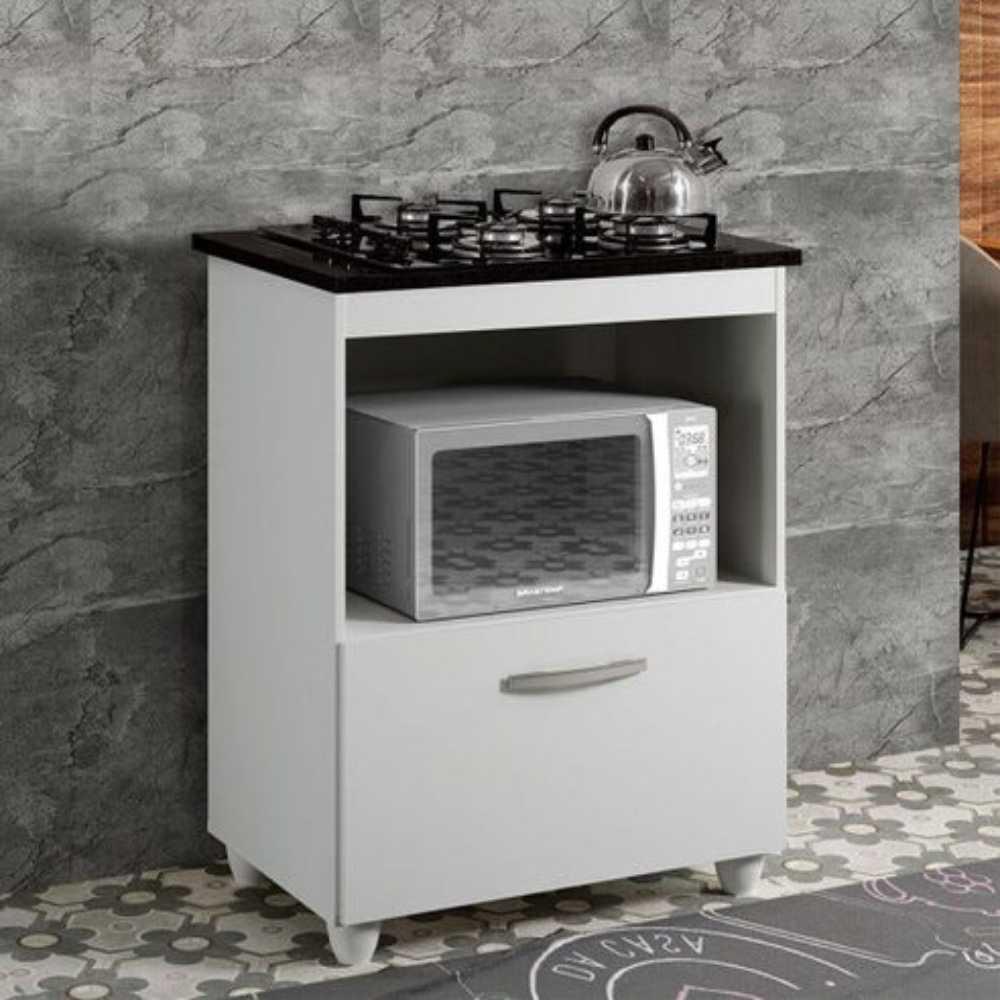 Balcão para Cooktop 4 Bocas Salvia Kaiki Móveis Branco