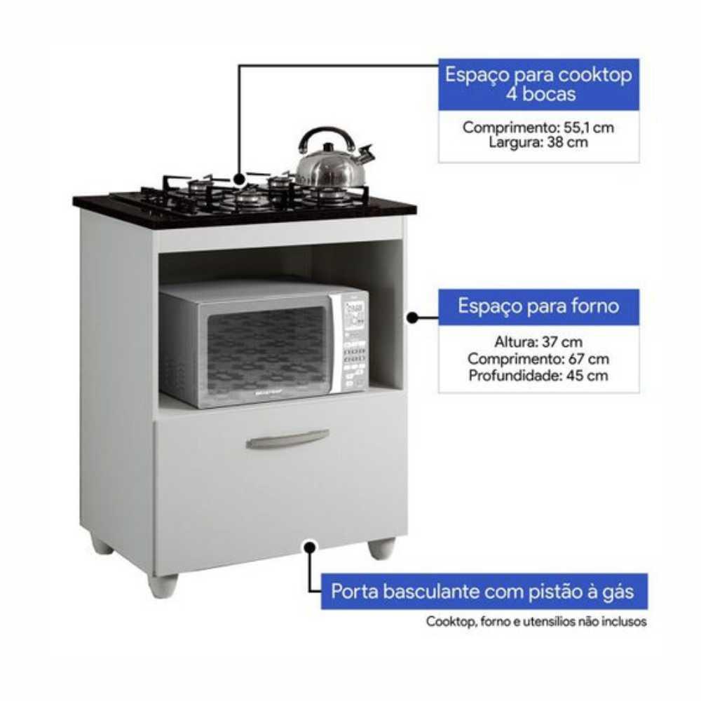 Balcão para Cooktop 4 Bocas Salvia Kaiki Móveis Branco