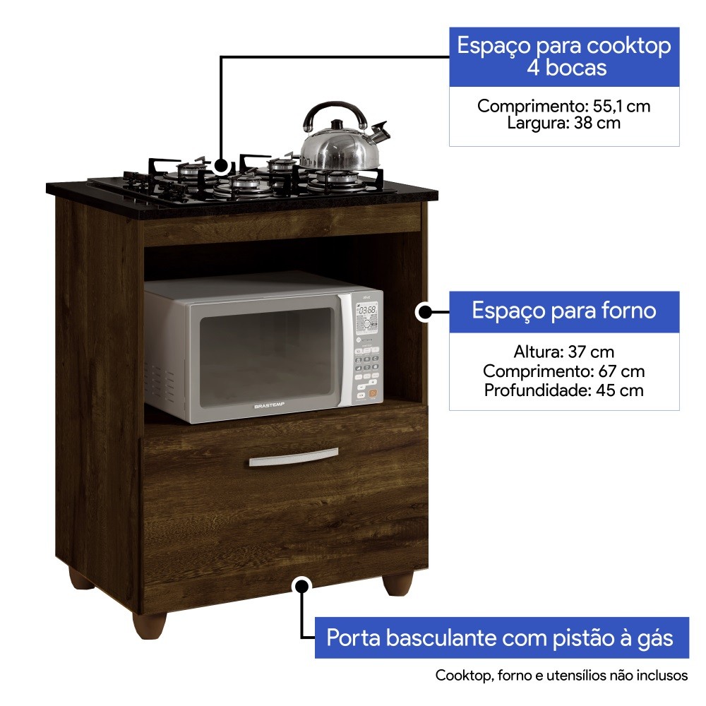 Balcão para Cooktop 4 Bocas Salvia Kaiki Móveis Ypê