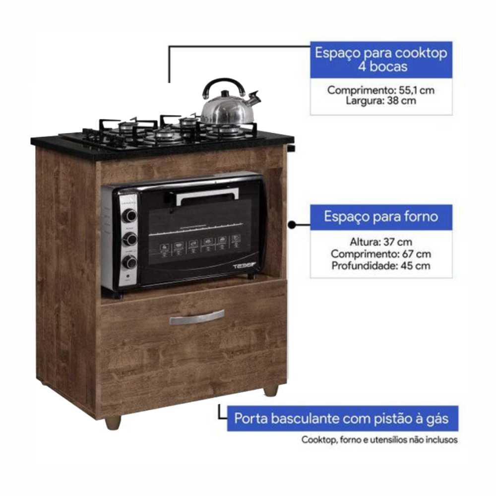 Balcão para Cooktop 4 Bocas Salvia Kaiki Móveis Ypê