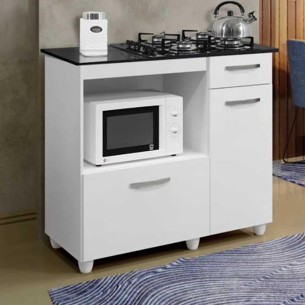 Balcão para Cooktop 4 Bocas Violeta Kaiki Móveis Branco