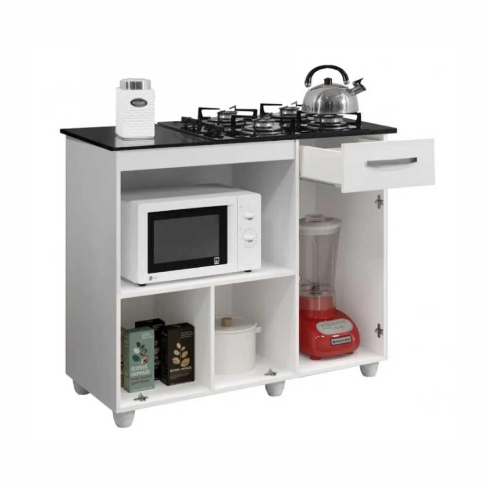 Balcão para Cooktop 4 Bocas Violeta Kaiki Móveis Branco