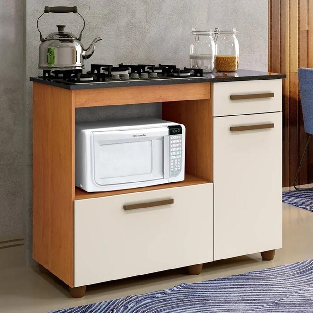 Balcão para Cooktop 4 Bocas Violeta Kaiki Móveis Nature Off White