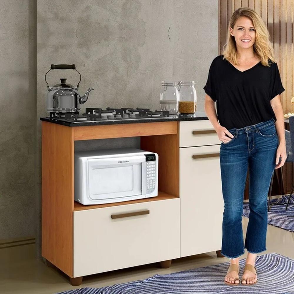 Balcão para Cooktop 4 Bocas Violeta Kaiki Móveis Nature Off White