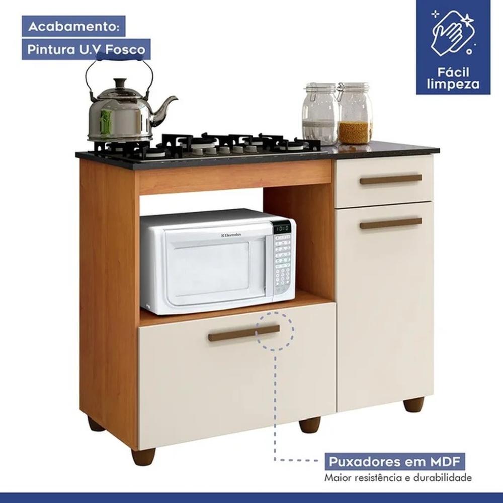 Balcão para Cooktop 4 Bocas Violeta Kaiki Móveis Nature Off White