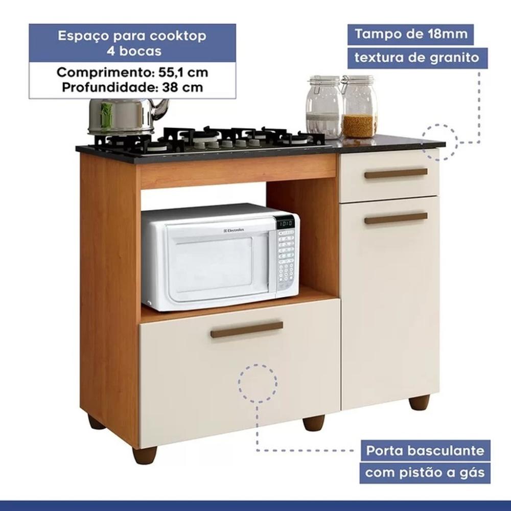 Balcão para Cooktop 4 Bocas Violeta Kaiki Móveis Nature Off White