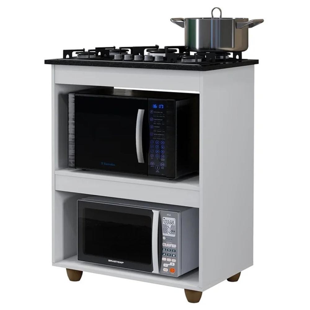 Balcão para Cooktop 5 Bocas 2 Nichos Turim Kaiki Móveis Branco