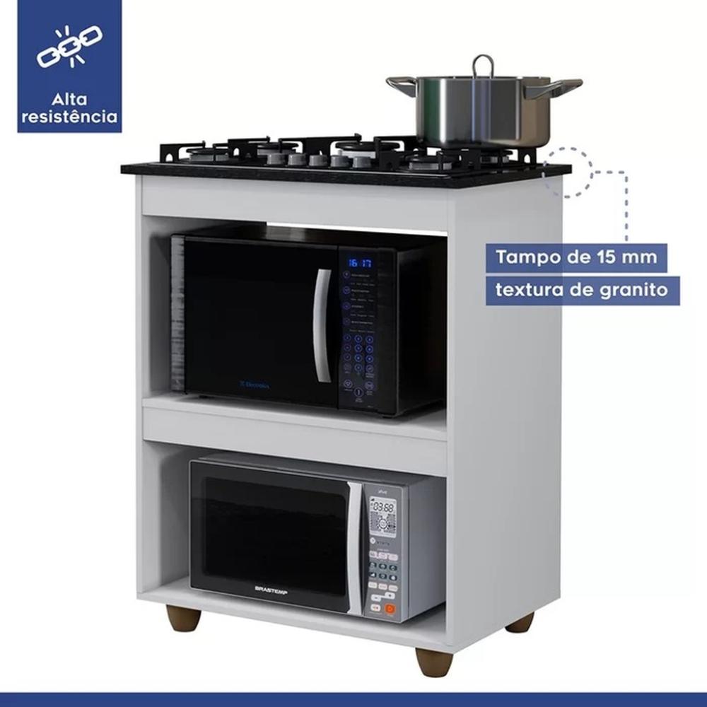 Balcão para Cooktop 5 Bocas 2 Nichos Turim Kaiki Móveis Branco