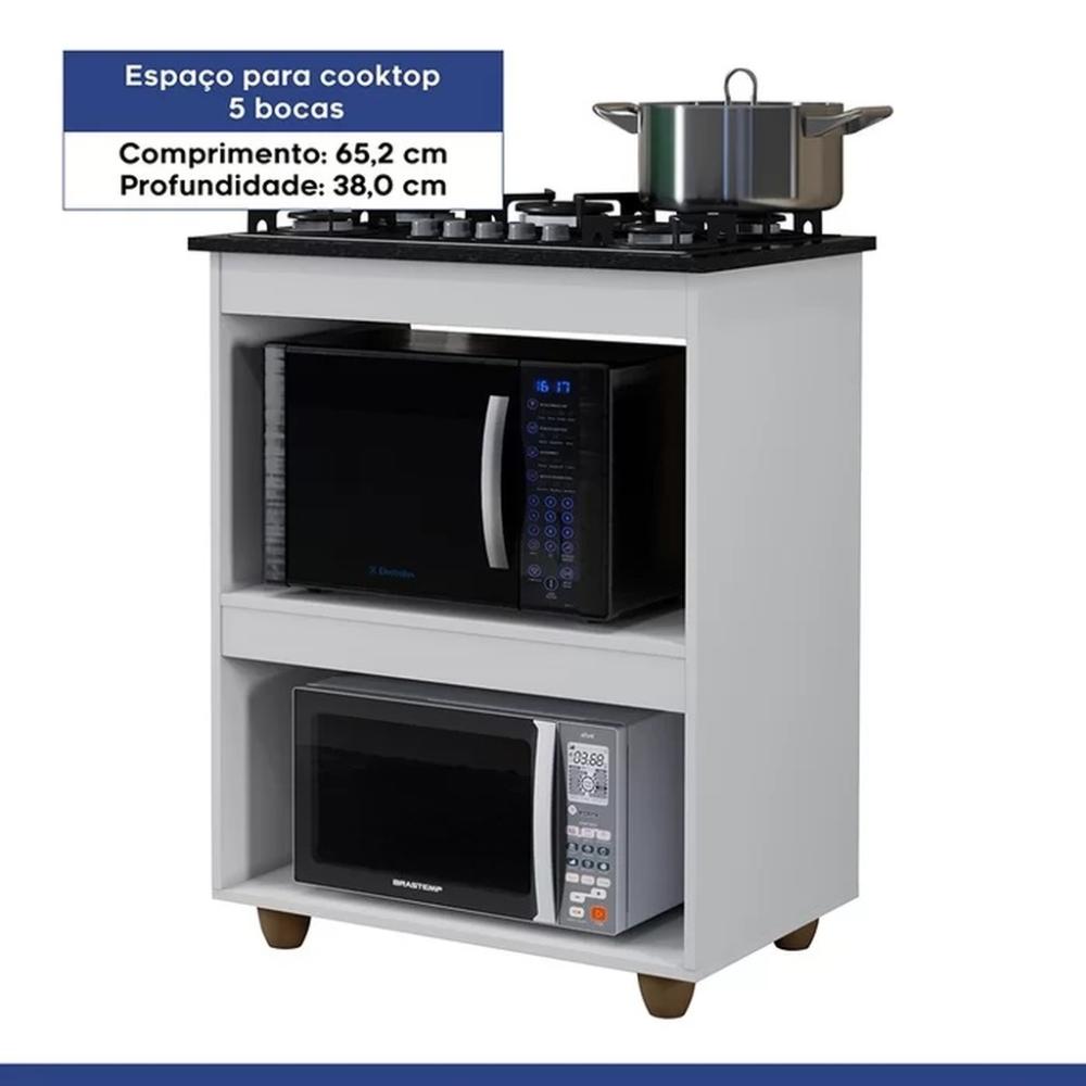 Balcão para Cooktop 5 Bocas 2 Nichos Turim Kaiki Móveis Branco