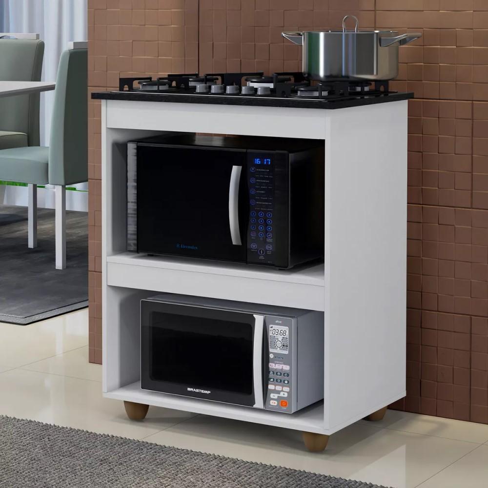 Balcão para Cooktop 5 Bocas 2 Nichos Turim Kaiki Móveis Branco