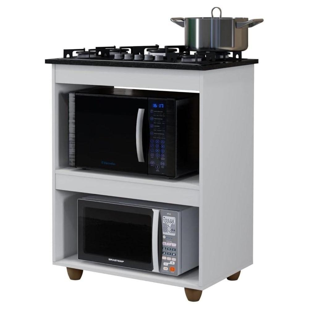 Balcão para Cooktop 5 Bocas 2 Nichos Turim Kaiki Móveis Branco