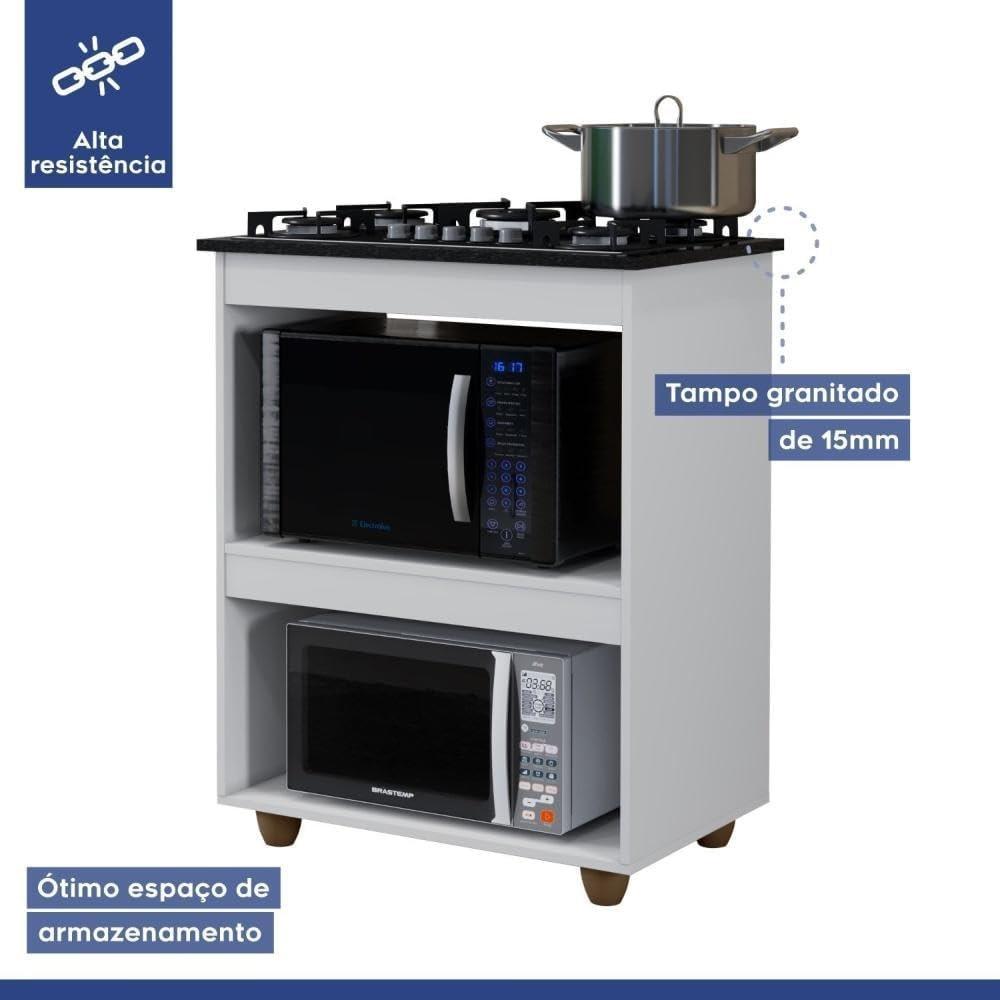 Balcão para Cooktop 5 Bocas 2 Nichos Turim Kaiki Móveis Branco