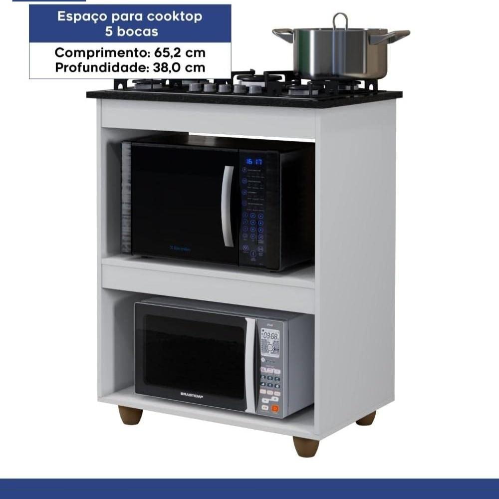 Balcão para Cooktop 5 Bocas 2 Nichos Turim Kaiki Móveis Branco