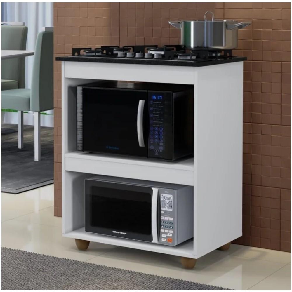 Conjunto Armário Aéreo 2 Portas e Balcão para Cooktop 5 Bocas Branco