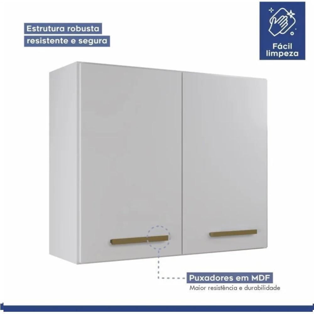 Conjunto Armário Aéreo 2 Portas e Balcão para Cooktop 5 Bocas Branco