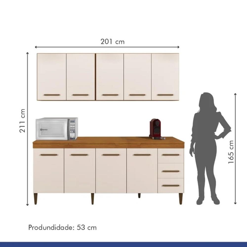 Cozinha Compacta Atenas 9 Portas 3 Gavetas Atenas Kaiki Móveis Nature Off White