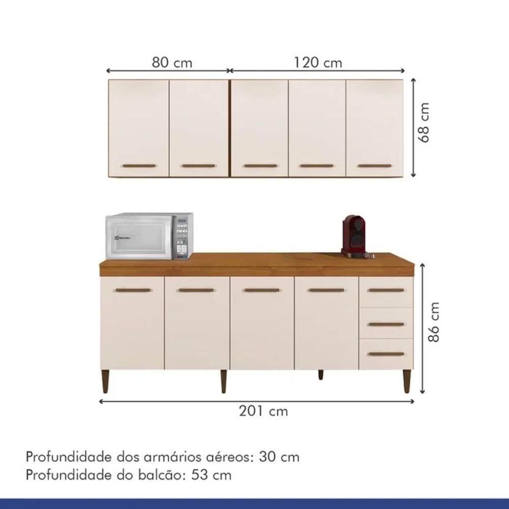 Cozinha Compacta Atenas 9 Portas 3 Gavetas Atenas Kaiki Móveis Nature Off White