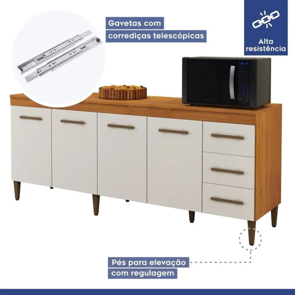 Cozinha Compacta Atenas 9 Portas 3 Gavetas Atenas Kaiki Móveis Nature Off White