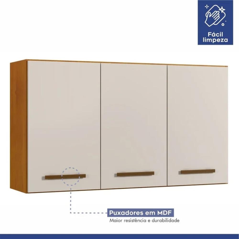 Cozinha Compacta Atenas 9 Portas 3 Gavetas Atenas Kaiki Móveis Nature Off White