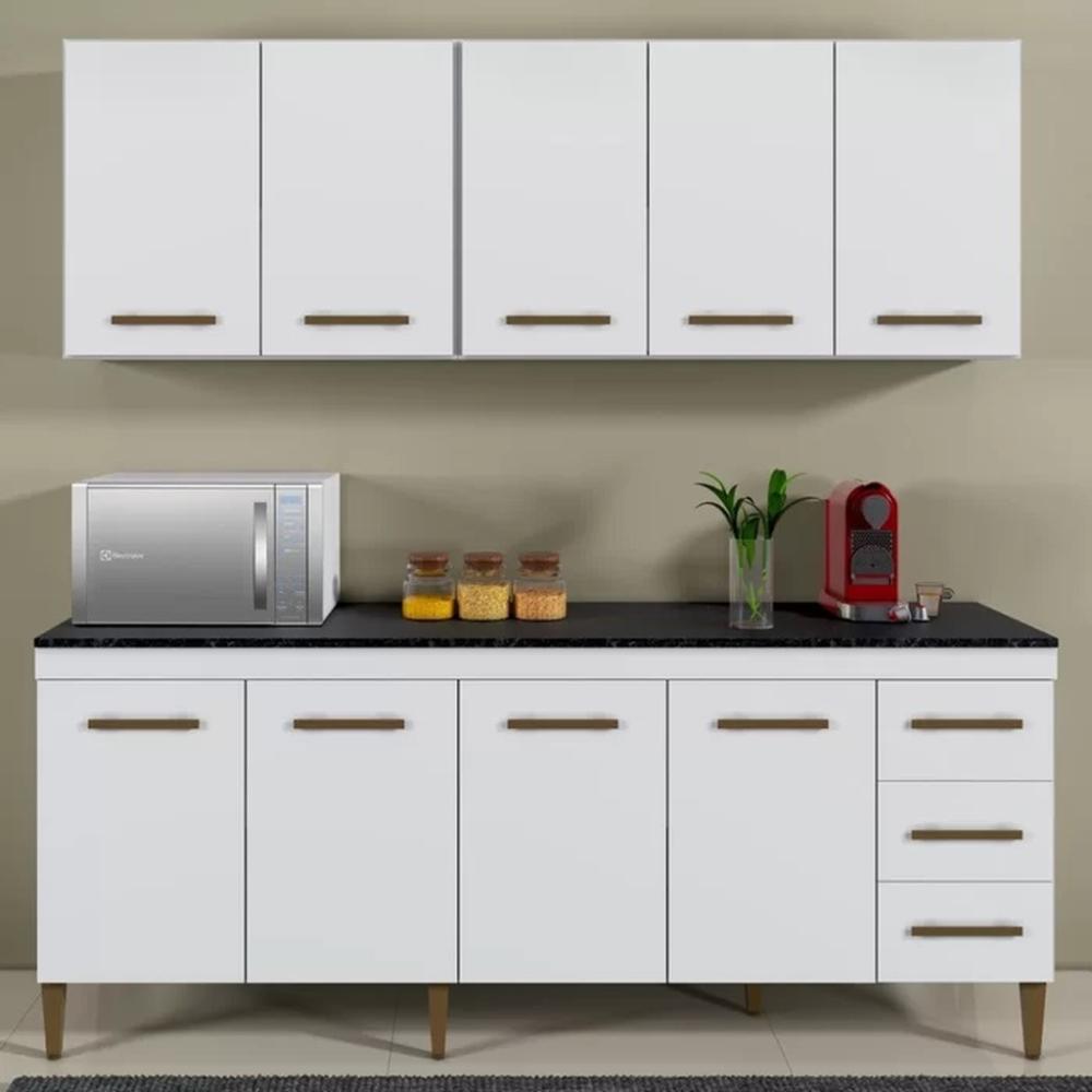 Cozinha Compacta Atenas 9 Portas 3 Gavetas Kaiki Móveis Branco