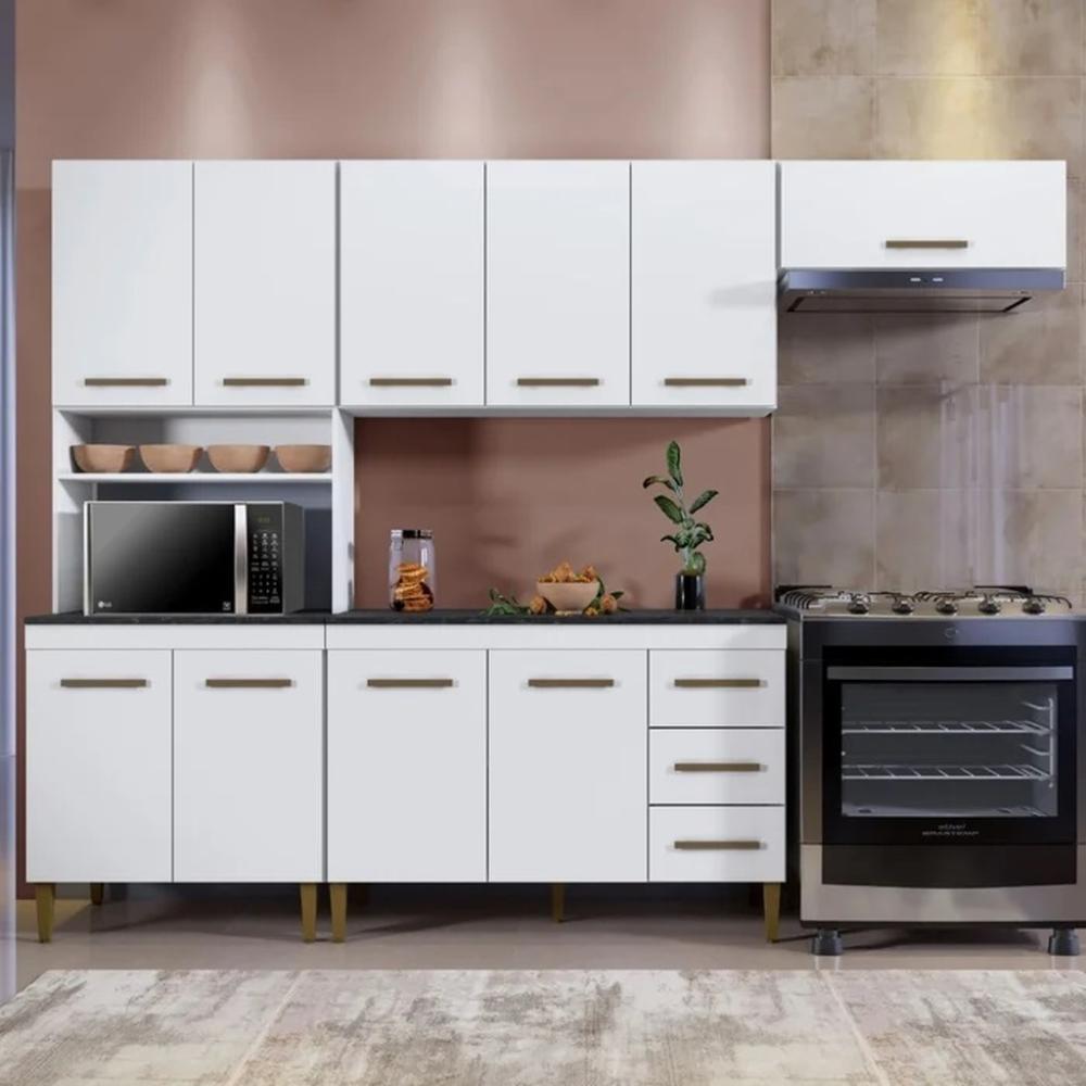 Cozinha Modulada Atenas 10 Portas 3 Gavetas Kaiki Móveis Branco