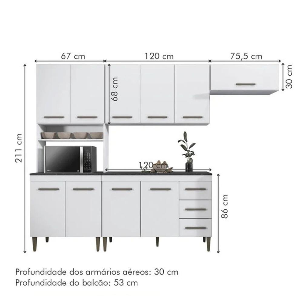 Cozinha Modulada Atenas 10 Portas 3 Gavetas Kaiki Móveis Branco