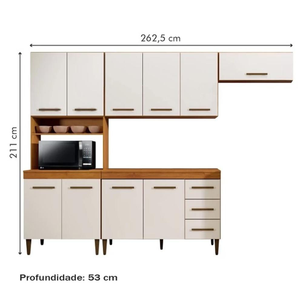 Cozinha Modulada Atenas 10 Portas 3 Gavetas Kaiki Móveis Nature Off White