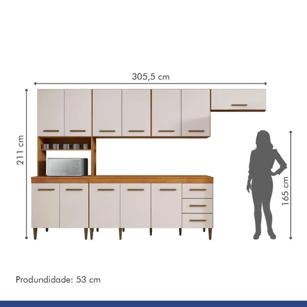 Cozinha Modulada Atenas 12 Portas 3 Gavetas Nature Off White