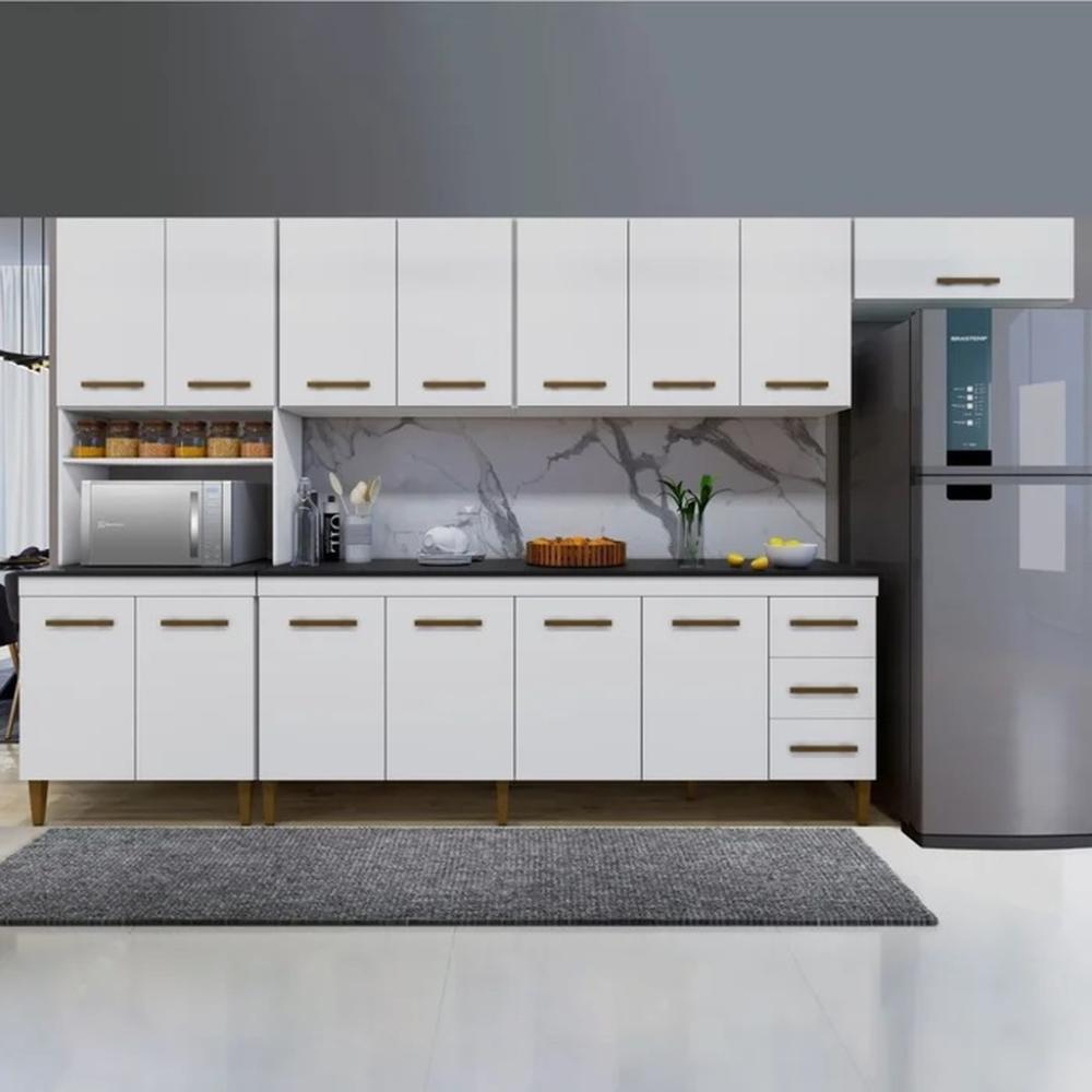 Cozinha Modulada Atenas 14 Portas 3 Gav Kaiki Móveis Branco