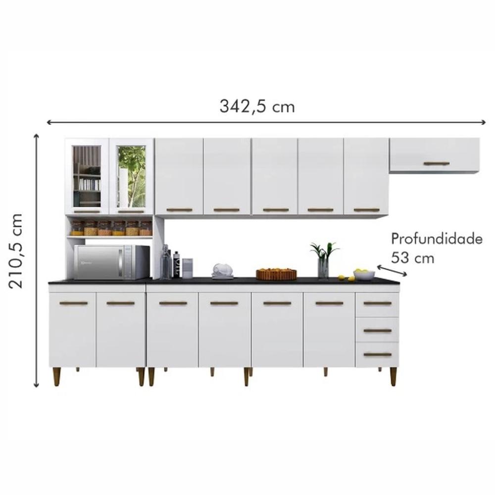 Cozinha Modulada Atenas 14 Portas 3 Gav Kaiki Móveis Branco