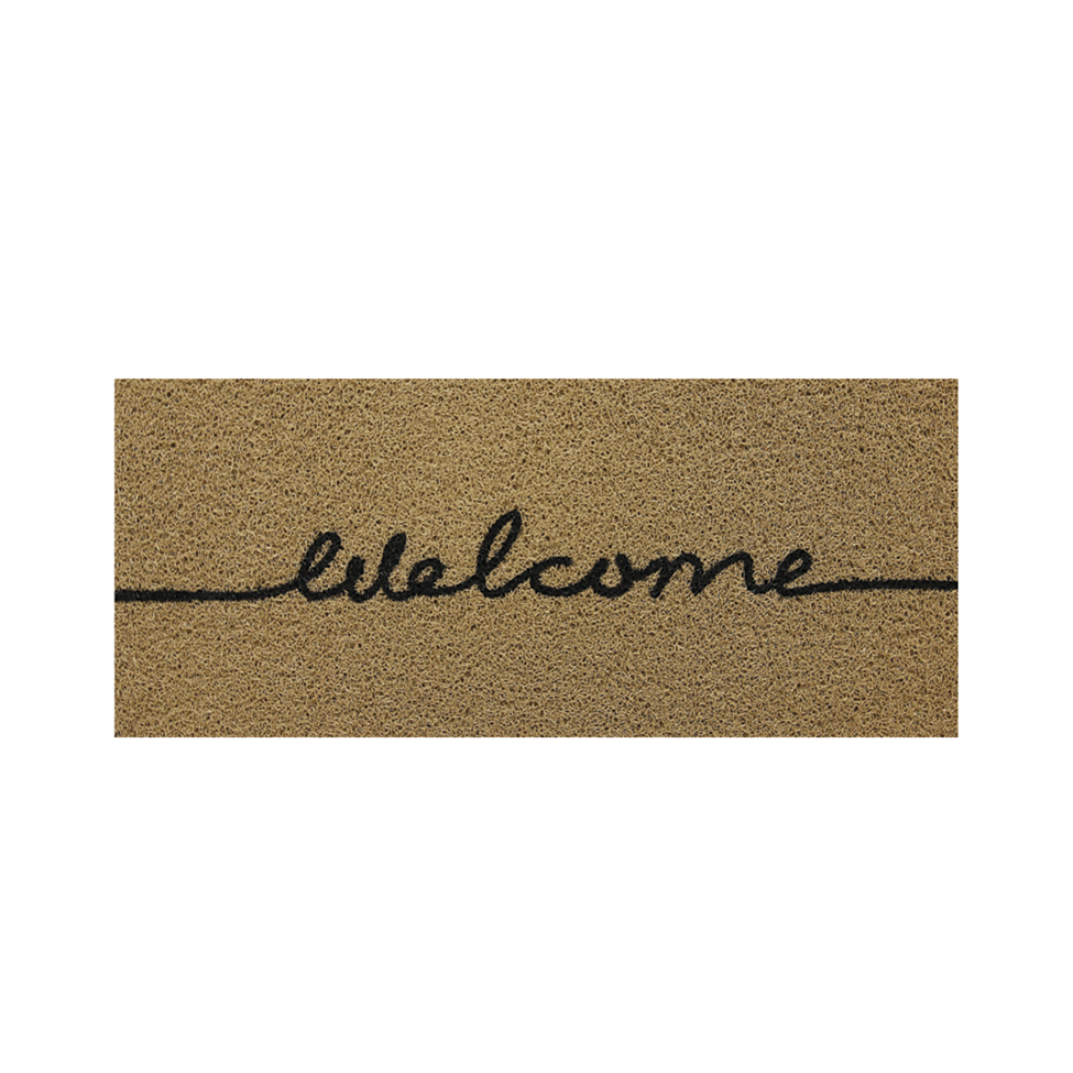 Tapete Welcome Retangular (30x70) Bege e Preto