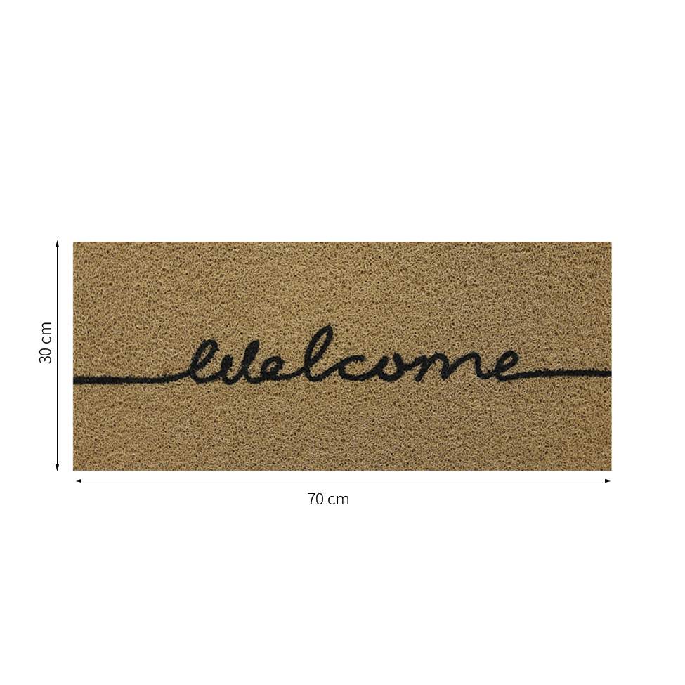 Tapete Welcome Retangular (30x70) Bege e Preto