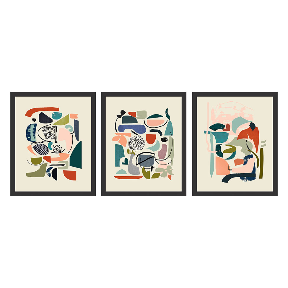Conjunto com 3 Quadros Decorativos Deco Escandinava I Preto