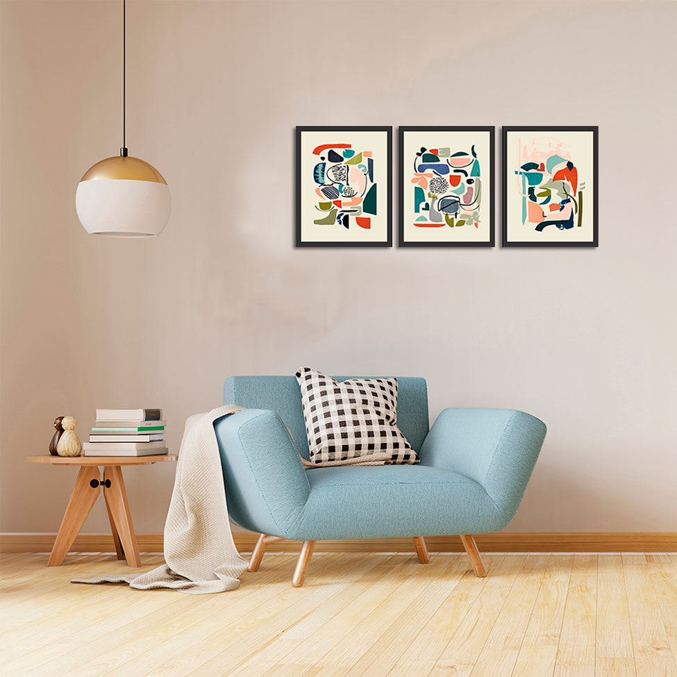 Conjunto com 3 Quadros Decorativos Deco Escandinava I Preto
