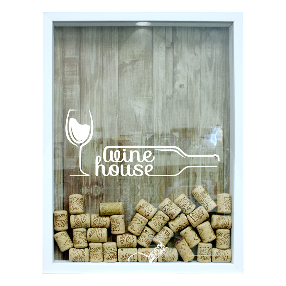 Quadro Porta Rolhas 32x42x4Cm Wine House Branco II
