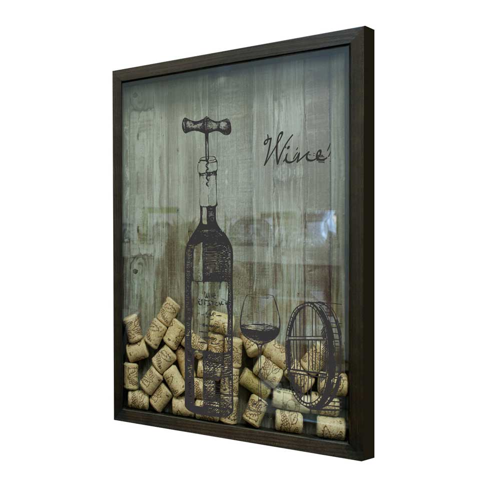 Quadro Porta Rolhas 32x42x4cm Wine Garrafa Betume