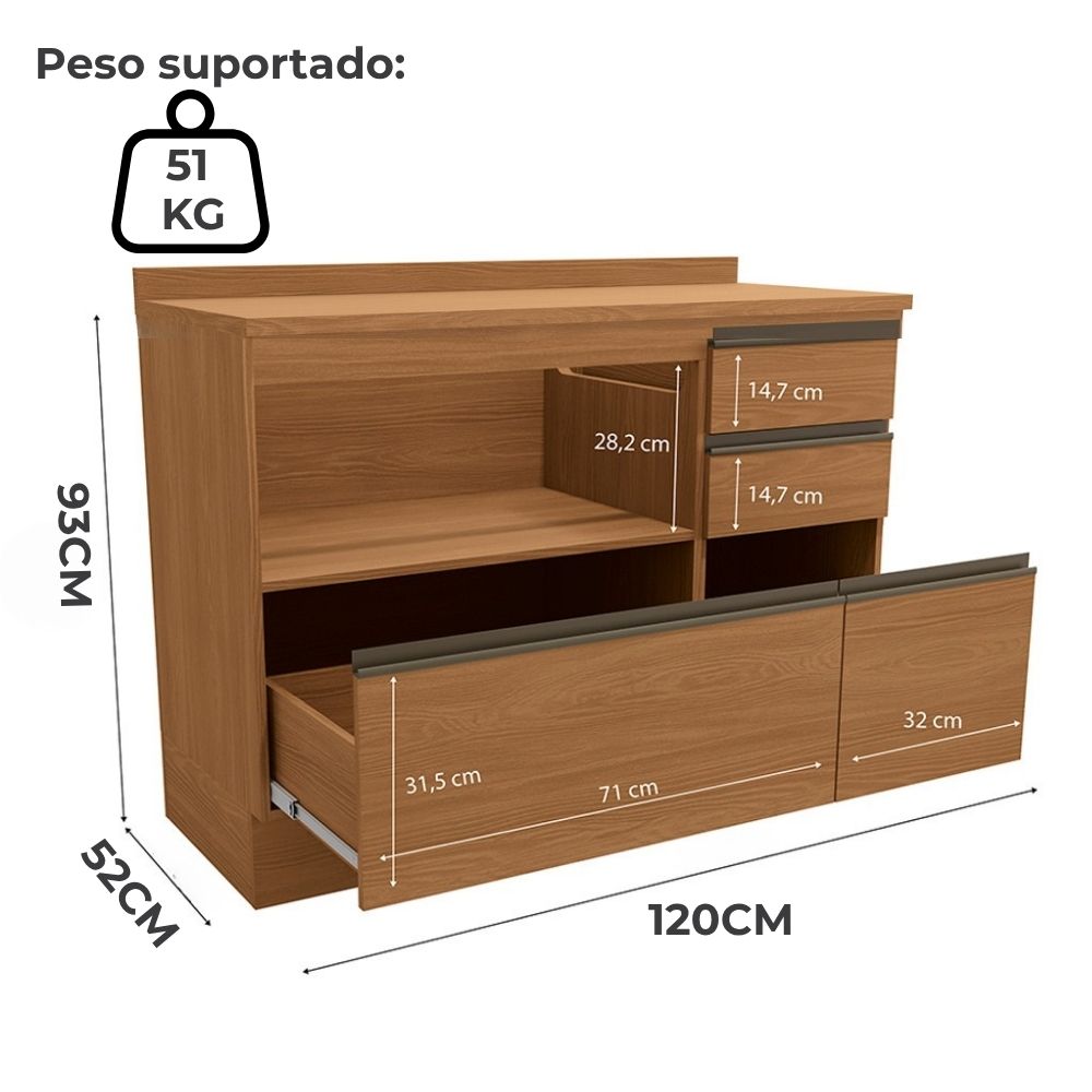  Balcao Com Tampo 1P 4G 120 cm Maxxi G746 Canela Kappesberg