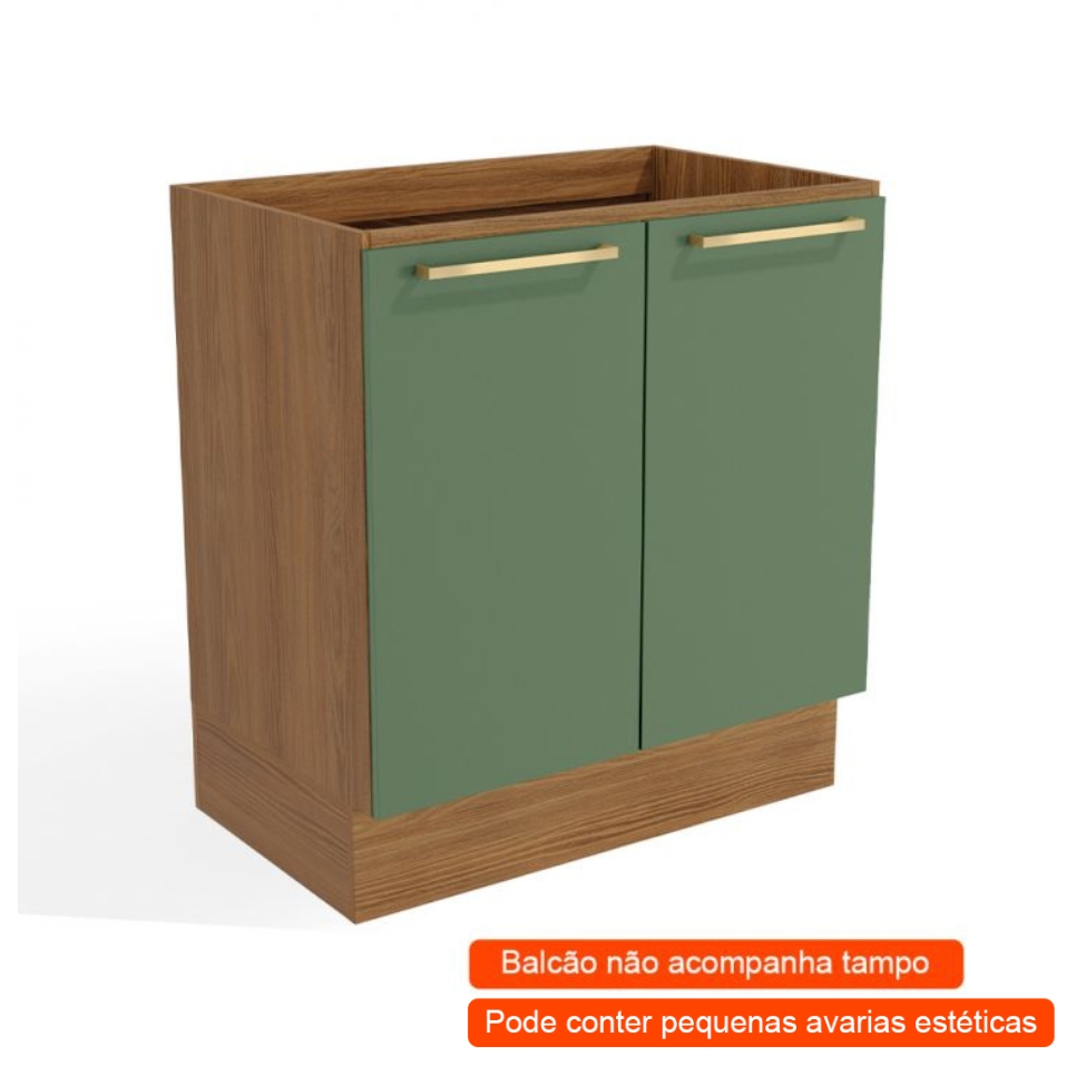 [OUTLET] Balcão de Cozinha Botanic 2 Portas Nogueira e Verde Oliva