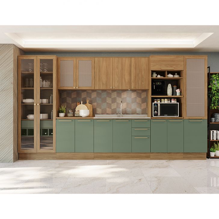 [OUTLET] Balcão de Cozinha Botanic 2 Portas Nogueira e Verde Oliva