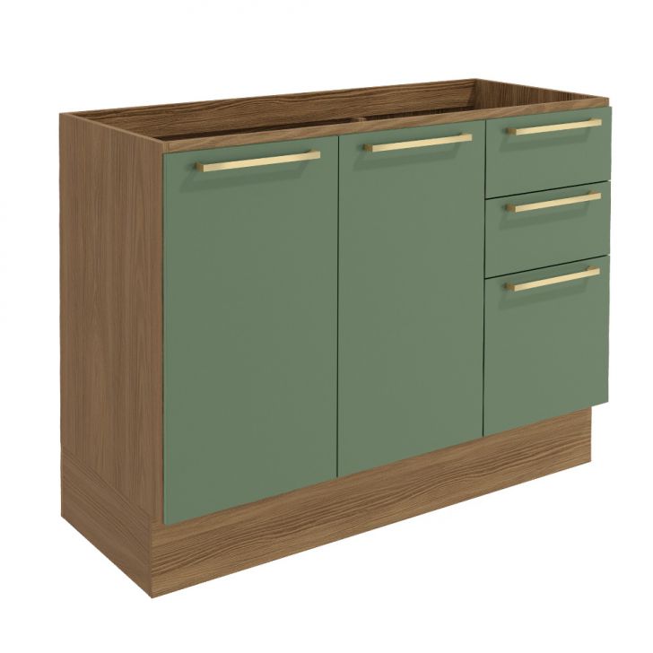 [OUTLET] Balcão de Cozinha com Tampo Botanic 2 PT 3 GV Verde Oliva e Nogueira