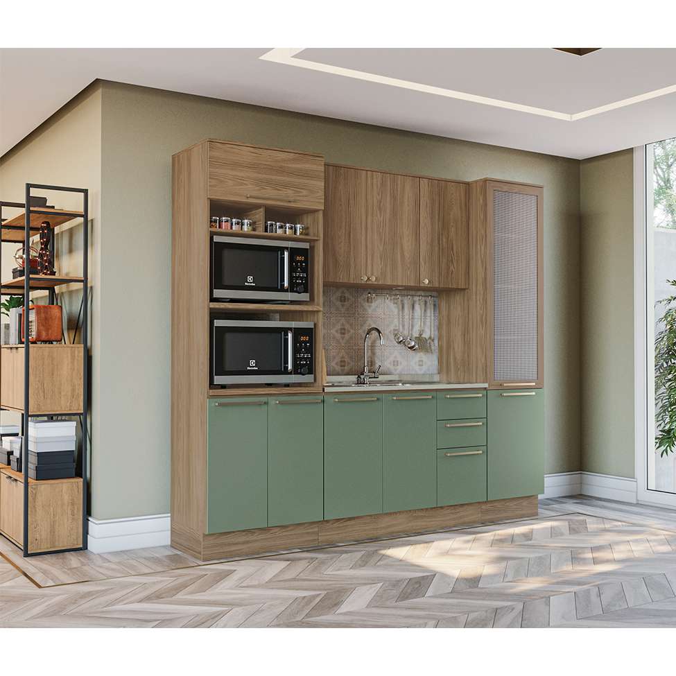 [OUTLET] Paneleiro Botanic com Tela 2 PT Nogueira e Verde Oliva