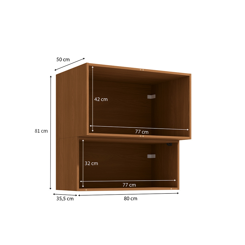 Armário Aéreo com Vidro Vibra 3 Portas Canela e Grafite 80 cm