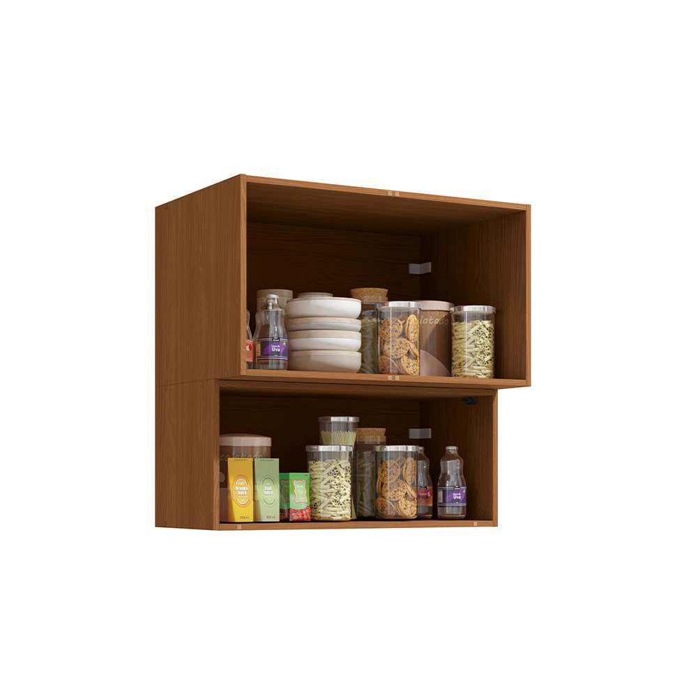 Armário Aéreo com Vidro Vibra 3 Portas Canela e Verde Pistache 80 cm